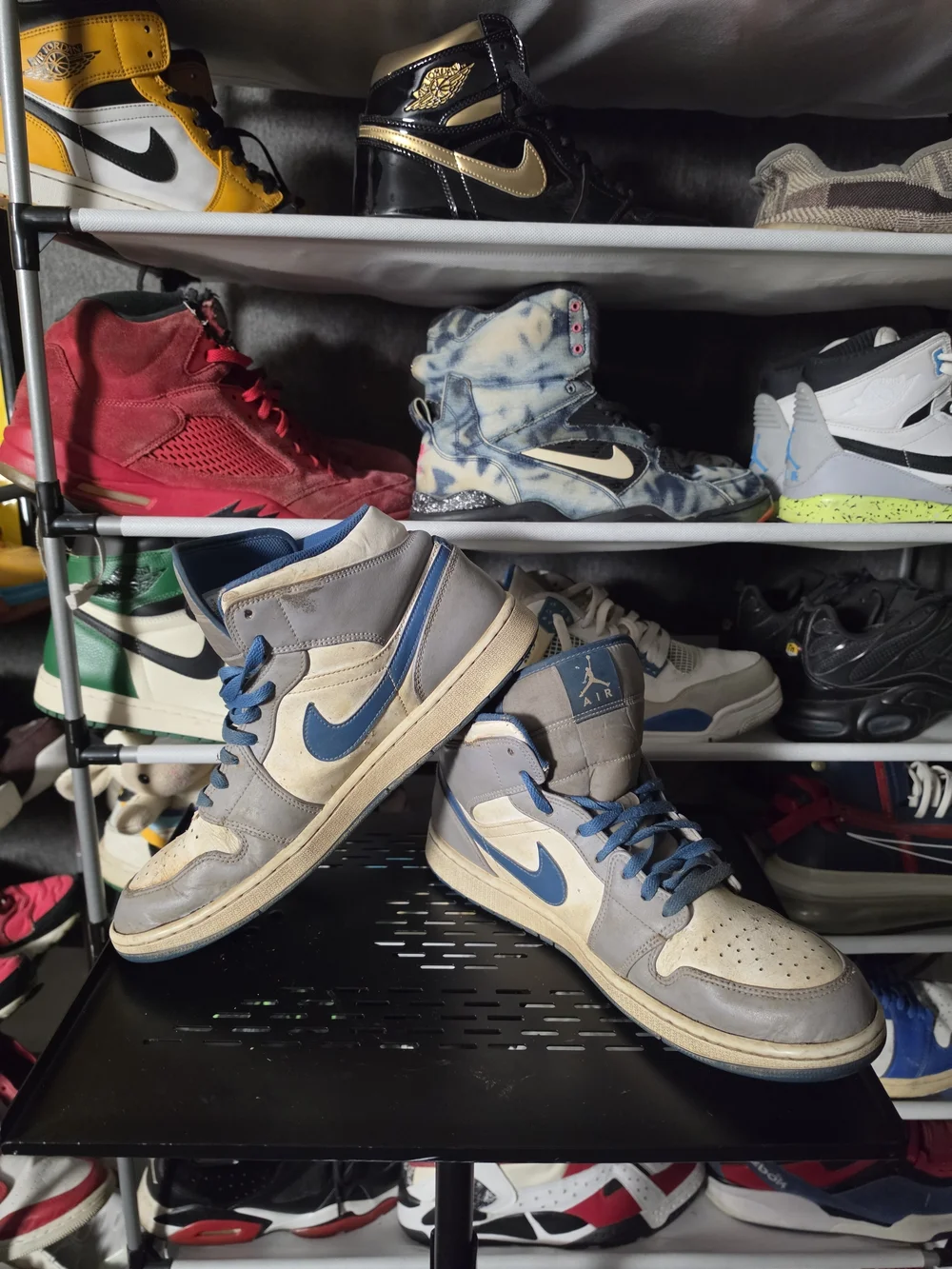 🔥 Nike Air Jordan 1 Mid White Gray Blue Athletic Shoes Men Size 11